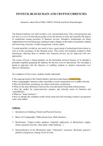 Fintech, Blockchain, and Cryptocurrencies Course Syllabus