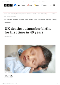 UK Deaths Outnumber Births for First Time in 40 Years
