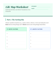 Life Map Worksheet: Ecosystem Biotic & Abiotic Factors