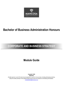 Corporate and Business Strategy Module Guide - MANCOSA BBA Hons