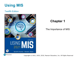 Using MIS Chapter 1: Importance of MIS Textbook