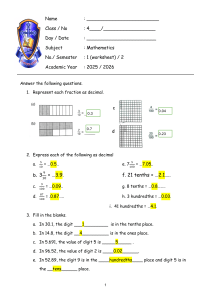 Math Worksheet: Fractions to Decimals