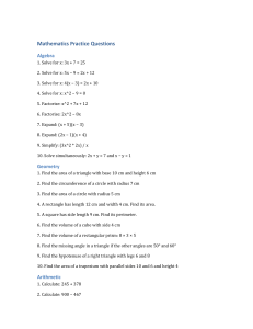 Mathematics Practice Questions: Algebra, Geometry, Arithmetic