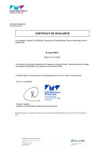 Certificat de scolarit&eacute; Noah Riehl, Institut Mines-T&eacute;l&eacute;com Business School