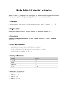 Introduction to Algebra Study Guide
