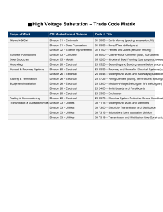 High Voltage Substation Trade Code Matrix