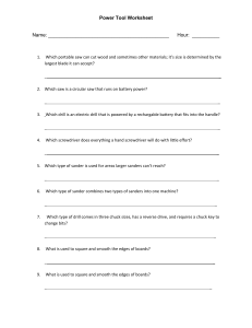 Power Tool Worksheet - Tool Identification Quiz