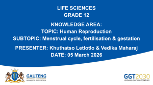 Grade 12 Life Sciences: Menstrual Cycle, Fertilisation & Gestation Lesson
