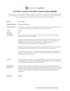 Fluor Canada Construction Scholarship for Centennial Students
