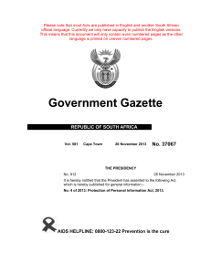 Protection of Personal Information Act 2013 South Africa