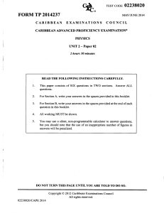 CAPE Physics Unit 2 Paper 02 (2014) Exam