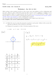 Calculus II Worksheet: Parametric Equations & Tangent Lines