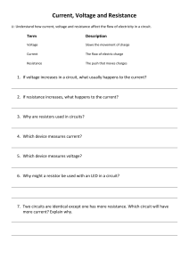 Current, Voltage, and Resistance Worksheet