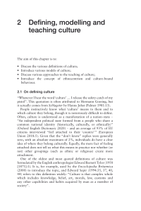 Defining, Modelling, and Teaching Culture: Chapter Overview