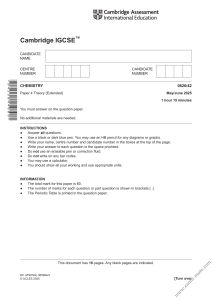 Cambridge IGCSE Chemia Paper 4 Teoria (Extended) M/J 2025