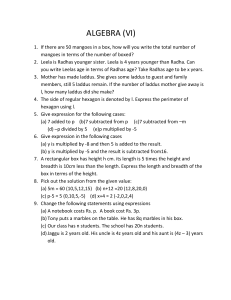 Algebra (VI) Worksheet: Expressions & Equations