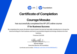 HP LIFE IT for Business Success Certificate of Completion