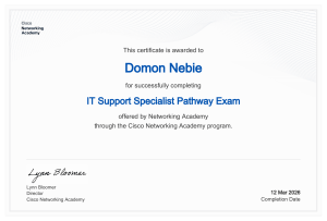 Cisco IT Support Specialist Pathway Exam Certificate