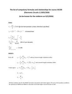 Electronic Circuits 1 Formula List 2025/2026