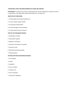 Purchasing, Supply, and Merchandising of Goods and Services