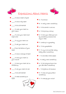 Expressions About Hearts - Idiom Matching Worksheet