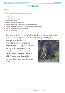 Proofreading Worksheet: Fiction Stories from Different Cultures