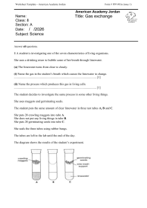 Gas Exchange Worksheet for Class 8 Science