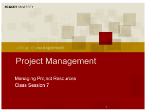 Project Management: Managing Project Resources Class Session 7