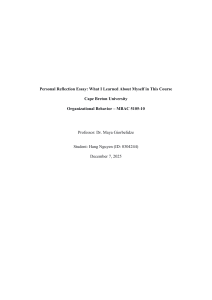 Personal Reflection Essay: Organizational Behavior Insights