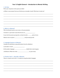 Year 11 English Memoir Writing Worksheet