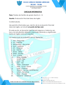 Examen Final de Ingl&eacute;s - Verbos - 5to Grado