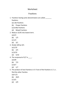 Fractions Worksheet with Answers