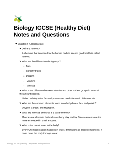 Biology IGCSE Healthy Diet Notes & Questions