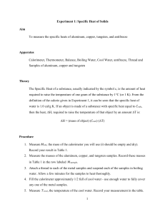 Experiment 1: Specific Heat of Solids Lab Guide