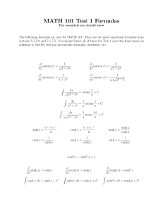 MATH 101 Test 1 Formulas