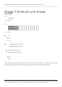 Cambridge Lower Secondary Maths 7 End-of-Unit 9 Test Answers