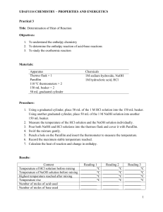 Determination of Heat of Reaction Lab Practical
