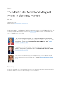 Merit Order Model & Marginal Pricing in Electricity Markets