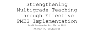 Strengthening Multigrade Teaching via PMES Implementation (DepEd Memo 89, 2025)