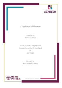 Home Instead Academy Welcome Home Module Certificate
