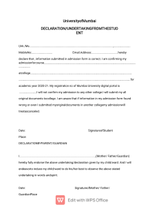 University of Mumbai Student Admission Declaration Form