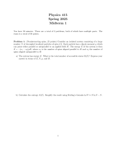 Physics 415 Spring 2025 Midterm 1 Exam