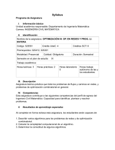 Syllabus de Optimizaci&oacute;n III: Operaciones en Redes y Programaci&oacute;n Lineal Entera