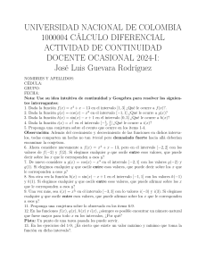 Actividad de Continuidad en C&aacute;lculo Diferencial - Universidad Nacional de Colombia