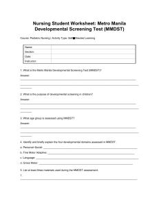 Nursing Student Worksheet: MMDST Developmental Screening Test