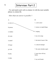 English Verb Matching Exercise: Interview Part 2 Worksheet