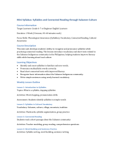 Mini Syllabus: Syllables & Subanen Culture Reading