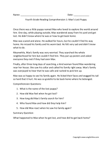 Fourth Grade Reading Comprehension: Max's Lost Puppy Worksheet