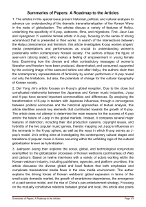 Summaries of Papers on Korean Wave (Hallyu) Transnationalization