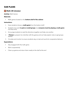 Substitute Teacher Math Plans: Math Games Activity